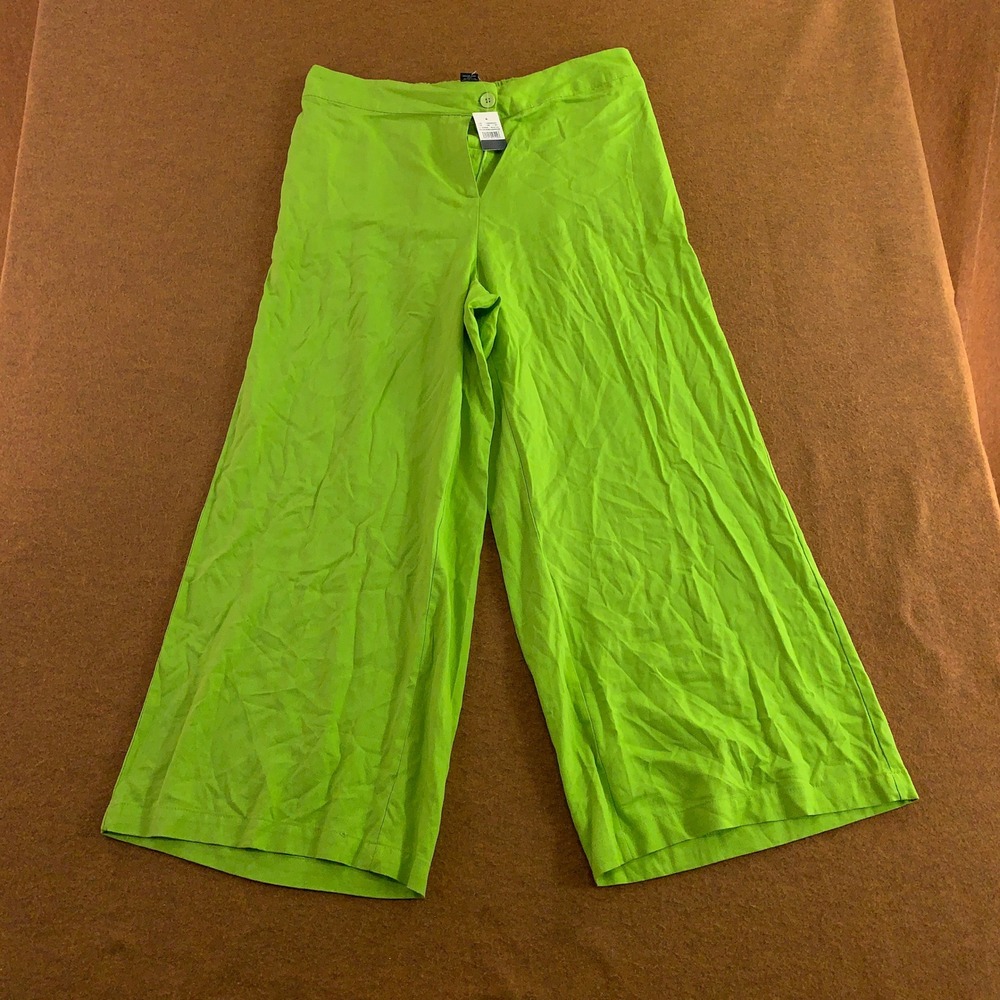 Ashley Stewart Womens 20 Macaw Green Rayon Linen Wide Leg Pants NWT